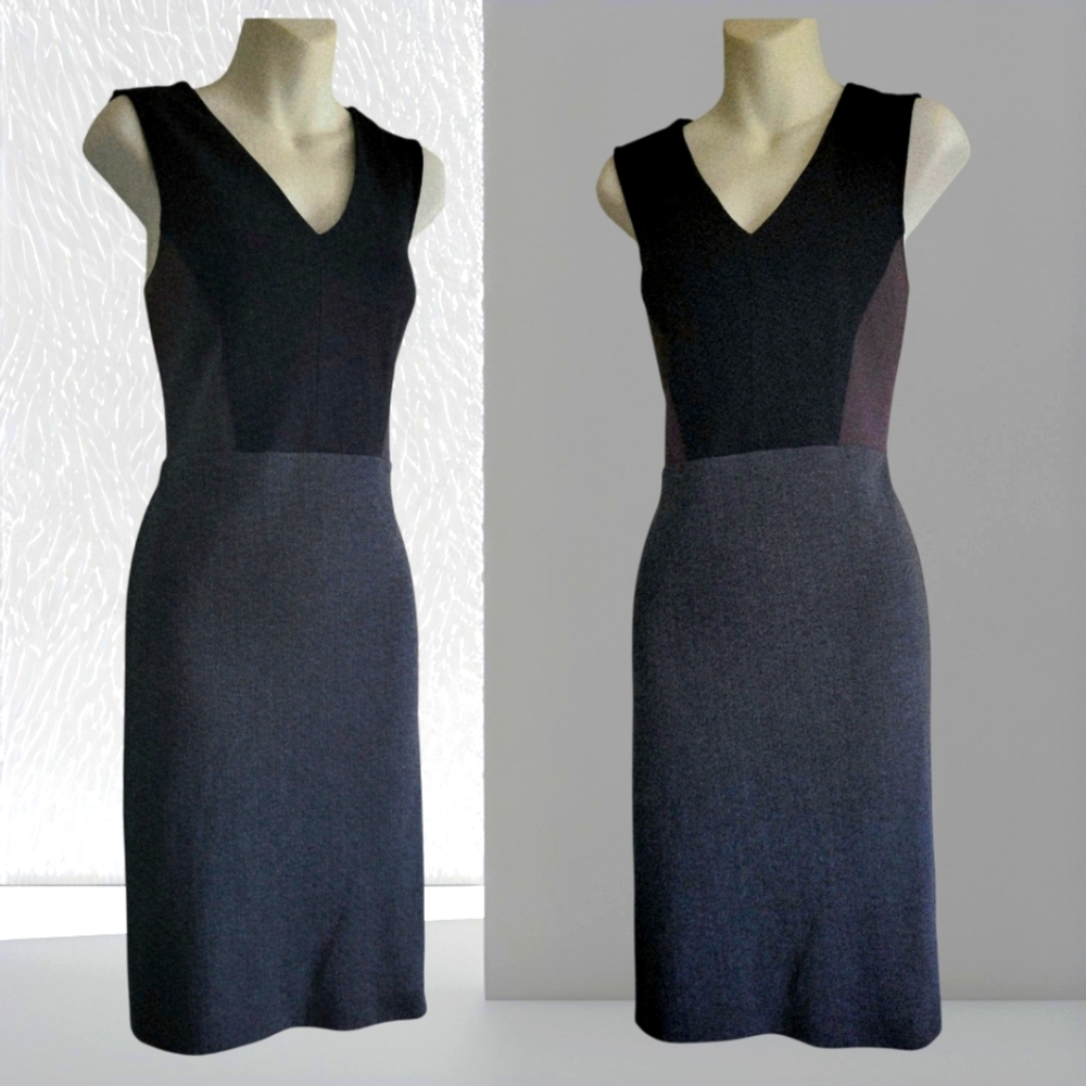 ANN TAYLOR LOFT BLACK GREY Colorblock Herringbone Sleeveless Dress Mad Men Sz.8P
